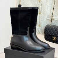 Chanel G46589 Ankle Boots with CC Logo Women in Suede and Calfskin Black