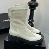 Chanel G46591 Ankle Boots Women in Suede and Calfskin Beige