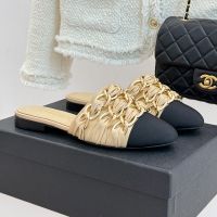 Chanel G46653 Mules with Woven Chain Women in Lambskin and Grosgrain Brown