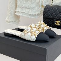 Chanel G46653 Mules with Woven Chain Women in Lambskin and Grosgrain White