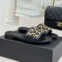 Chanel G46654 Slides with Large Woven Chain Women in Lambskin Black