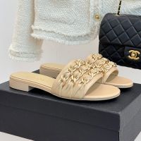 Chanel G46654 Slides with Large Woven Chain Women in Lambskin Brown