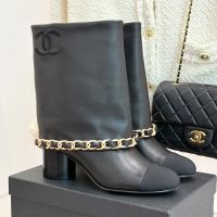 Chanel G46678 Ankle Boots with Woven Chain Women in Calfskin and Grosgrain Black