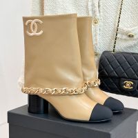 Chanel G46678 Ankle Boots with Woven Chain Women in Calfskin and Grosgrain Brown