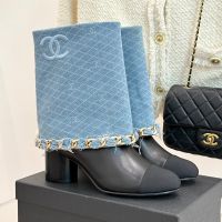 Chanel G46678 Ankle Boots with Woven Chain Women in Denim and Calfskin Blue