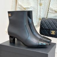 Chanel G46686 Ankle Boots with Metal CC Logo Women in Calfskin Black