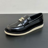 Chanel G46687 Moccasins with Pearls Metal Logo Women in Shiny Lambskin Black