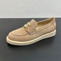 Chanel G46687 Moccasins with Pearls Metal Logo Women in Suede Brown