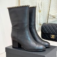 Chanel G46699 Ankle Boots with Woven Chain Women in Calfskin Black