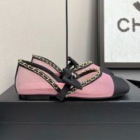 Chanel G46701 Mary Janes with Woven Chain Women in Mesh and Grosgrain Pink