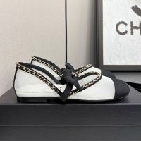 Chanel G46701 Mary Janes with Woven Chain Women in Mesh and Grosgrain White