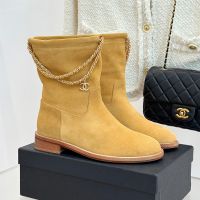 Chanel G46709 Ankle Boots with Woven Chain and Logo Pendant Women in Suede Brown