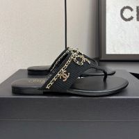 Chanel G46763 Thongs Slides with Woven Chain Women in Fabric Black