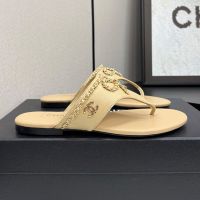 Chanel G46763 Thongs Slides with Woven Chain Women in Lambskin Brown