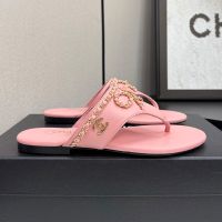 Chanel G46763 Thongs Slides with Woven Chain Women in Lambskin Pink
