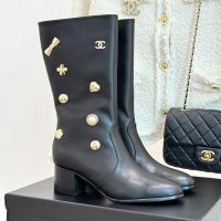 Chanel G46787 High Boots with Multi Metal Buckle Women in Calfskin Black