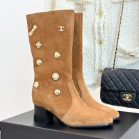 Chanel G46787 High Boots with Multi Metal Buckle Women in Suede Brown