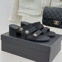 Chanel G46798 Slides with Enamel Logo Buttons Women in Grosgrain Black