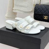 Chanel G46798 Slides with Enamel Logo Buttons Women in Lambskin White