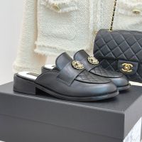 Chanel G46803 Mules with Woven Chain Strass Logo Women in Lambskin Black
