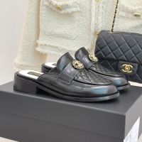 Chanel G46803 Mules with Woven Chain Strass Logo Women in Shiny Lambskin Black
