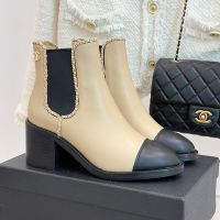 Chanel G46804 Chelsea Ankle Boots with Woven Chain Women in Calfskin Brown