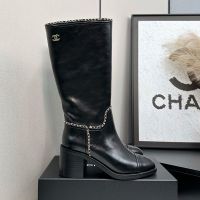 Chanel G46805 High Boots with Woven Chain Women in Calfskin Black