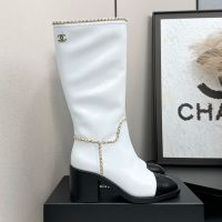 Chanel G46805 High Boots with Woven Chain Women in Calfskin White