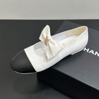 Chanel G46811 Mary Janes with Woven Chain Bow Women in Grosgrain and Calfskin White