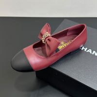 Chanel G46811 Mary Janes with Woven Chain Bow Women in Lambskin Burgundy