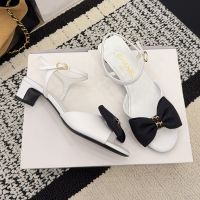 Chanel G46813 Bow Sandals Women Grosgrain and Leather White/Black