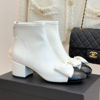 Chanel G46816 Short Boots with Woven Chain Bow Women in Lambskin White