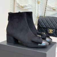 Chanel G46816 Short Boots with Woven Chain Bow Women in Suede Black
