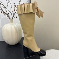 Chanel G46831 High Boots with Bow Women in Lambskin and Patent Leather Brown