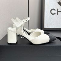 Chanel G46854 Slingback Pumps Women in Calfskin and Grosgrain White