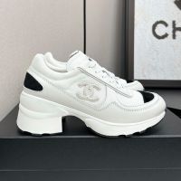 Chanel G46871 Heeled Sneakers with Logo Patch Women in Mixed Fibers and Calfskin White