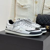 Chanel G46873 Sneakers with Logo Patch Women in Calfskin Silver