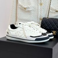 Chanel G46873 Sneakers with Logo Patch Women in Calfskin White