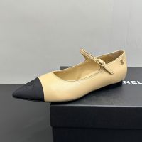 Chanel G46849 Mary Janes with Metal CC Logo Women in Lambskin and Grosgrain Brown