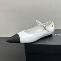 Chanel G46849 Mary Janes with Metal CC Logo Women in Lambskin and Grosgrain White