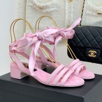 Chanel G46939 Sandals with Silk Satin Scarves Women in Lambskin Pink