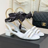 Chanel G46939 Sandals with Silk Satin Scarves Women in Lambskin White