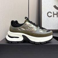 Chanel G47010 Platform Sneakers with CC logo Patch Women in Calfskin and Suede Olive