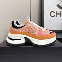 Chanel G47010 Platform Sneakers with CC logo Patch Women in Calfskin and Suede Orange