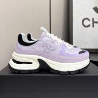 Chanel G47010 Platform Sneakers with CC logo Patch Women in Calfskin and Suede Purple
