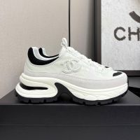 Chanel G47010 Platform Sneakers with CC logo Patch Women in Calfskin and Suede White