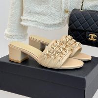 Chanel Heeled Slides with Large Woven Chain Women in Lambskin Brown