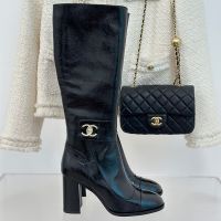 Chanel High Boots with CC Buckle Women in Calfskin Black