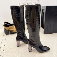 Chanel High Boots with Strass Logo Women in Crocodile Leather Black