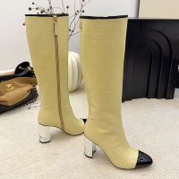 Chanel High Boots with Strass Logo Women in Crocodile Leather Khaki